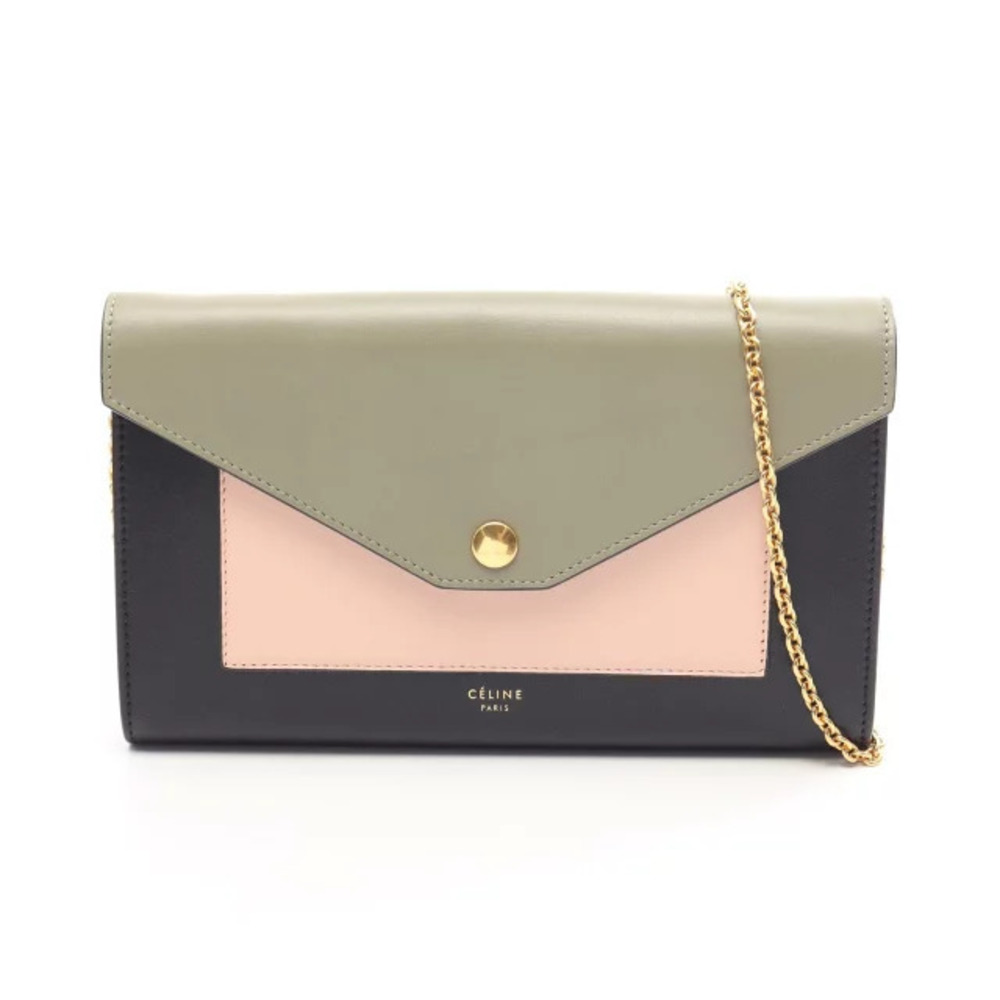Celine Pocket Flap Shoulder Bag Leather Khaki Green Pink Black
